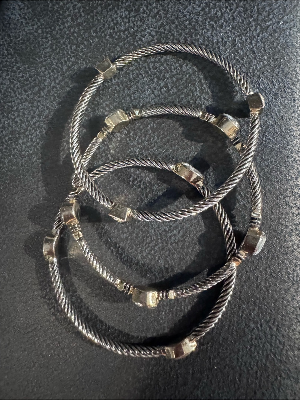 Sterling-Tone Twisted Cable Bangle Set - Silver